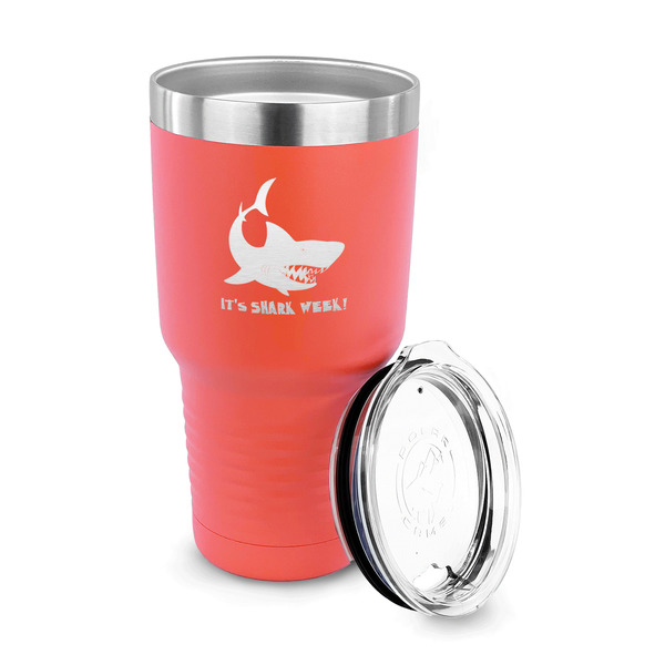 Sharks 30 oz Stainless Steel Ringneck Tumblers - Coral - LID OFF