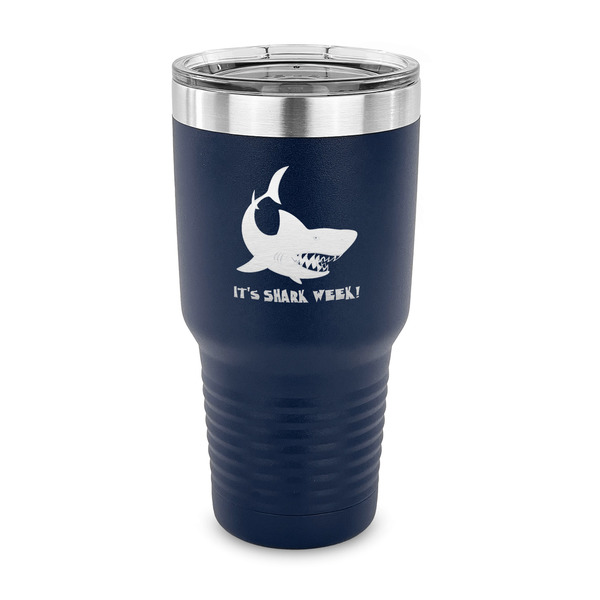 Custom Sharks 30 oz Stainless Steel Tumbler - Navy - Single Sided (Personalized)