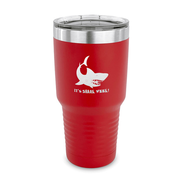 Custom Sharks 30 oz Stainless Steel Tumbler - Red - Single Sided (Personalized)