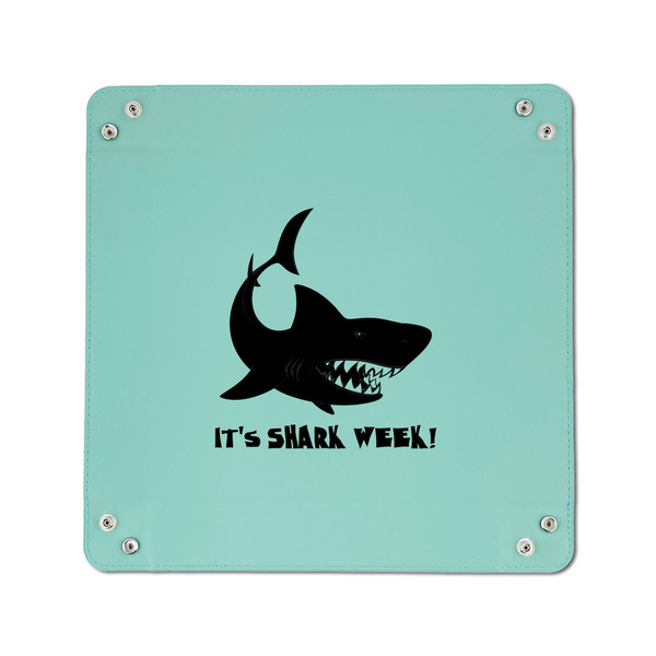 Sharks 6" x 6" Teal Leatherette Snap Up Tray - APPROVAL
