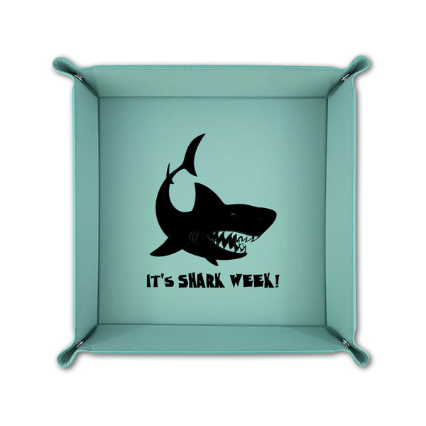 Sharks 6" x 6" Teal Leatherette Snap Up Tray - FOLDED UP