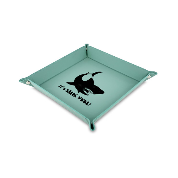 Custom Sharks 6" x 6" Teal Faux Leather Valet Tray (Personalized)