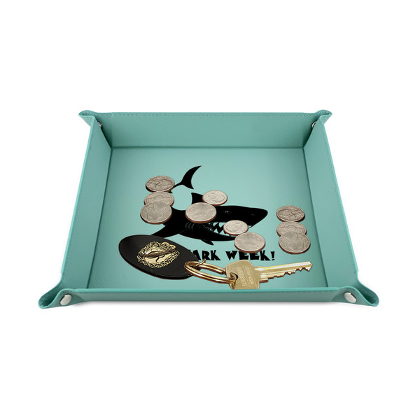 Sharks 6" x 6" Teal Leatherette Snap Up Tray - STYLED
