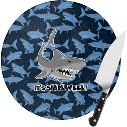 Sharks Round Glass Cutting Board - Small (Personalized)