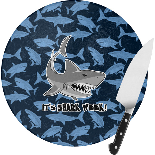 Custom Sharks Round Glass Cutting Board - Small (Personalized)