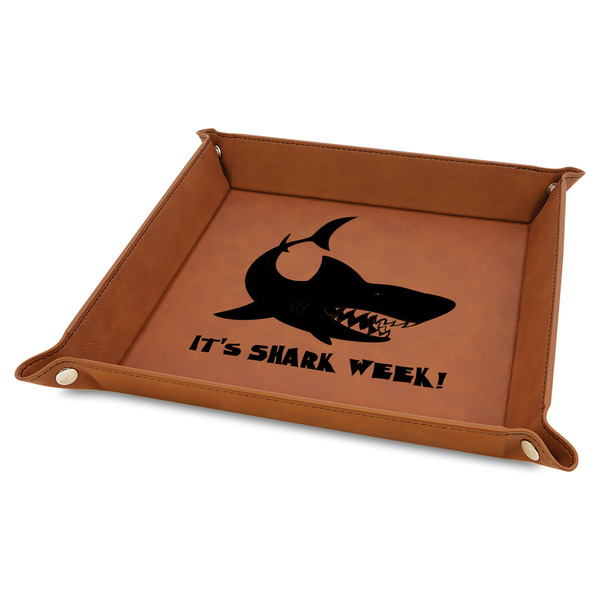 Custom Sharks Faux Leather Dice Tray - 9" x 9" - Rawhide (Personalized)