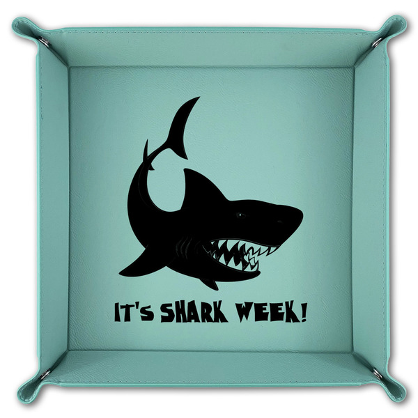 Sharks 9" x 9" Teal Leatherette Snap Up Tray - FOLDED
