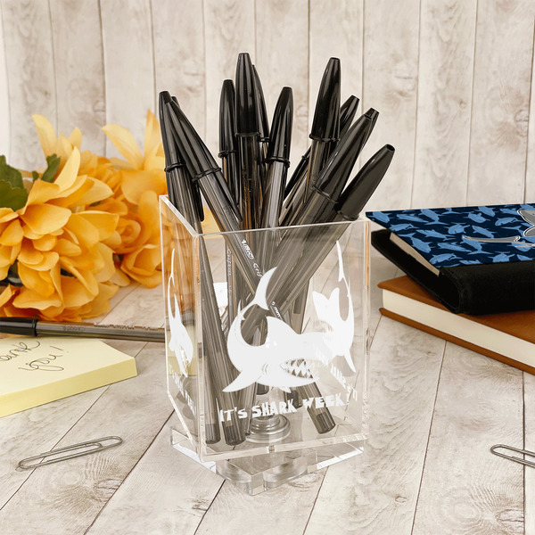 Sharks Acrylic Pencil Holder - IN CONTEXT