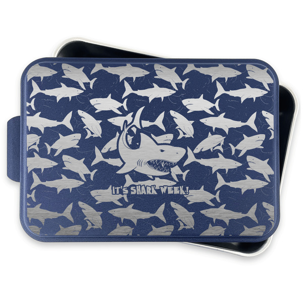 Sharks Aluminum Baking Pan - Navy Lid - FRONT w/lid off