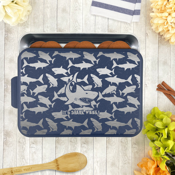Sharks Aluminum Baking Pan - Navy Lid - LIFESTYLE
