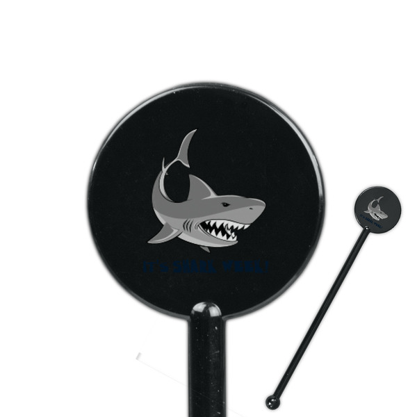 Custom Sharks 5.5" Round Plastic Stir Sticks - Black - Single Sided (Personalized)