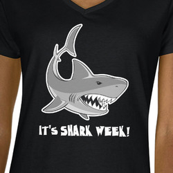 Sharks Women's V-Neck T-Shirt - Black - Large (Personalized)