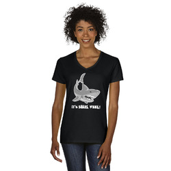 Sharks Women's V-Neck T-Shirt - Black (Personalized)
