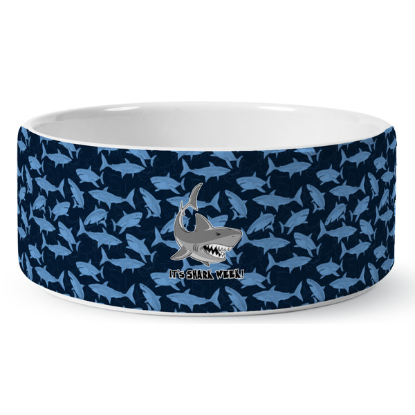 Custom Sharks Ceramic Dog Bowl - Large (Personalized)