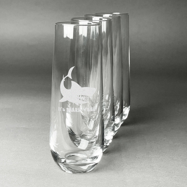 Custom Sharks Champagne Flute - Stemless Engraved - Set of 4 (Personalized)