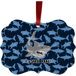 Sharks Metal Frame Ornament - Double Sided w/ Name or Text