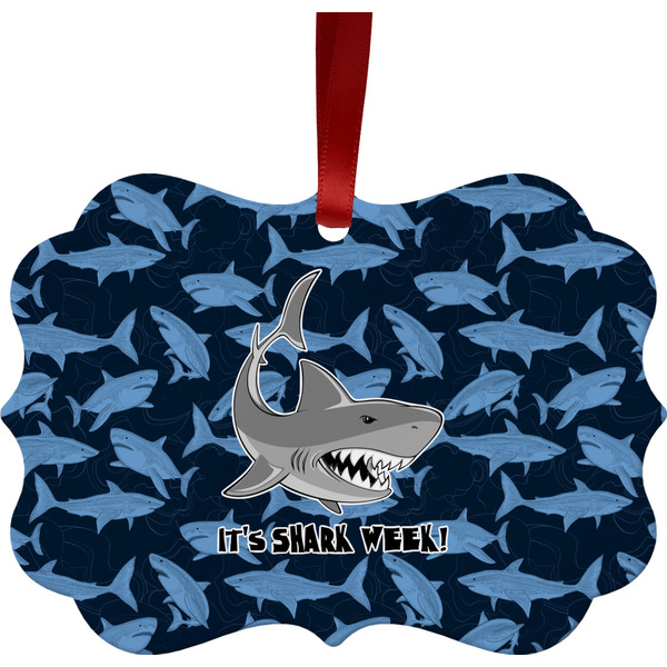 Custom Sharks Metal Frame Ornament - Double Sided w/ Name or Text