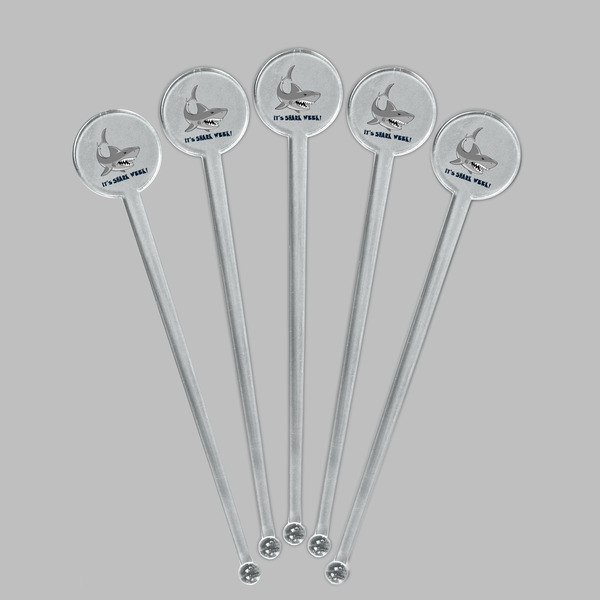 Sharks Clear Plastic 7" Stir Stick - Round - Fan View