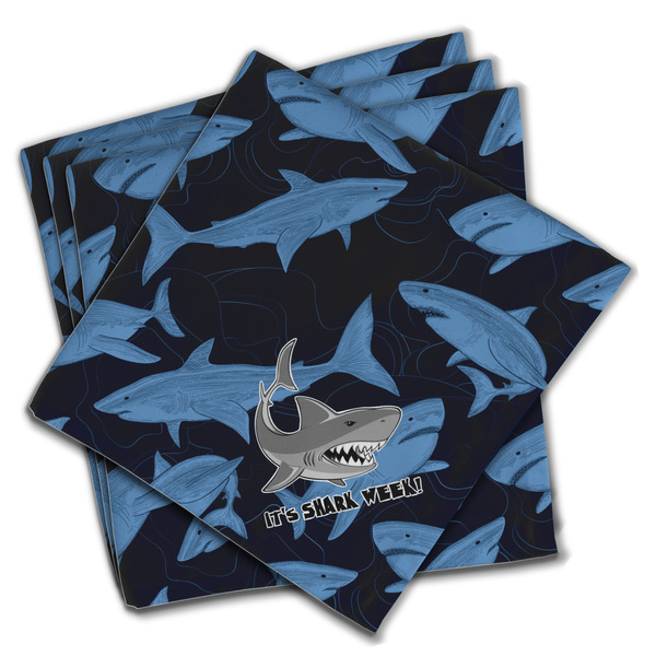 Custom Sharks Cloth Dinner Napkins - Set of 4 w/ Name or Text