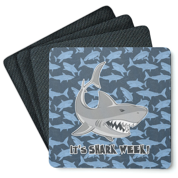 Custom Sharks Square Rubber Backed Coasters - Set of 4 w/ Name or Text