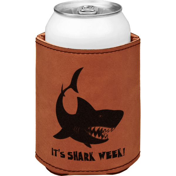 Sharks Cognac Leatherette Can Sleeve - Single Front