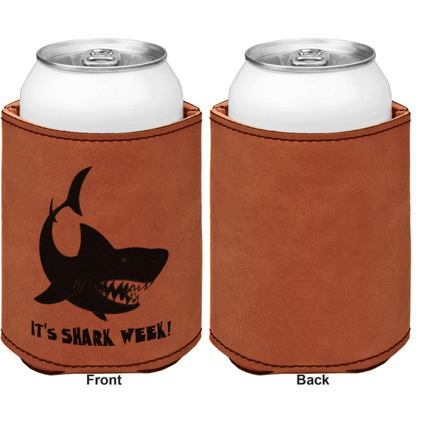 Sharks Cognac Leatherette Can Sleeve - Single Sided Front and Back