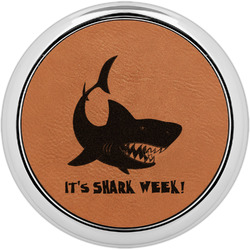 Sharks Leatherette Round Coaster w/ Silver Edge - Single or Set (Personalized)