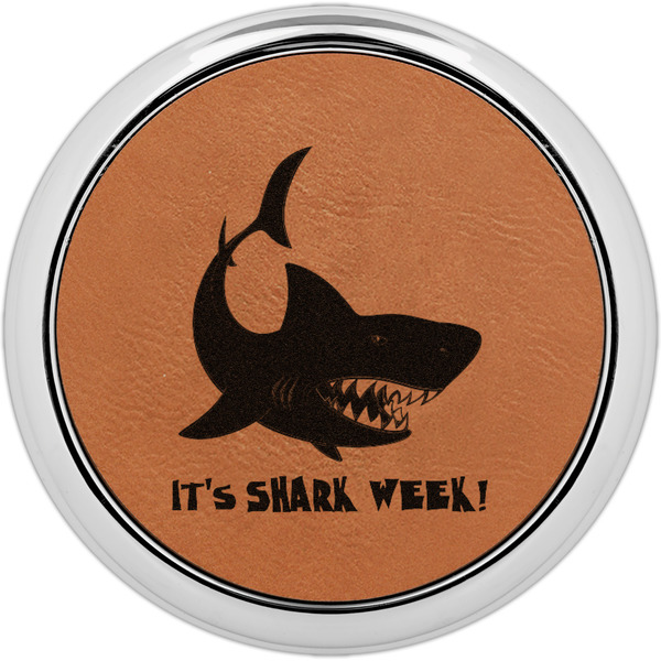 Custom Sharks Leatherette Round Coaster w/ Silver Edge (Personalized)