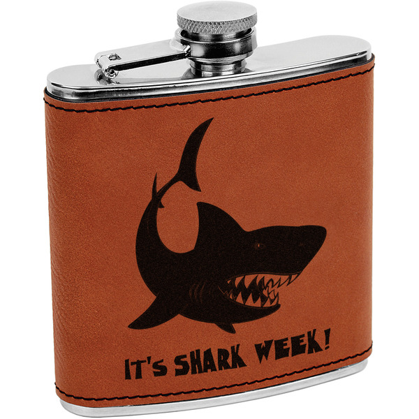 Custom Sharks Leatherette Wrapped Stainless Steel Flask (Personalized)