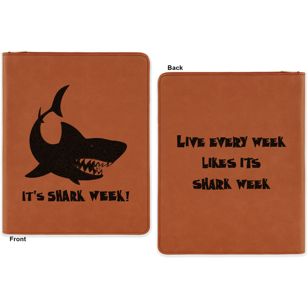 Sharks Cognac Leatherette Zipper Portfolios with Notepad - Double Sided - Apvl
