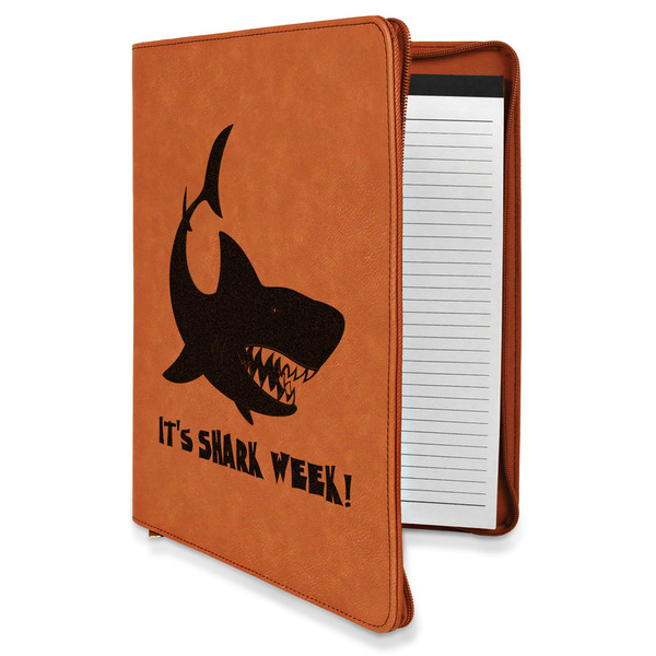 Custom Sharks Leatherette Zipper Portfolio with Notepad - Double Sided (Personalized)