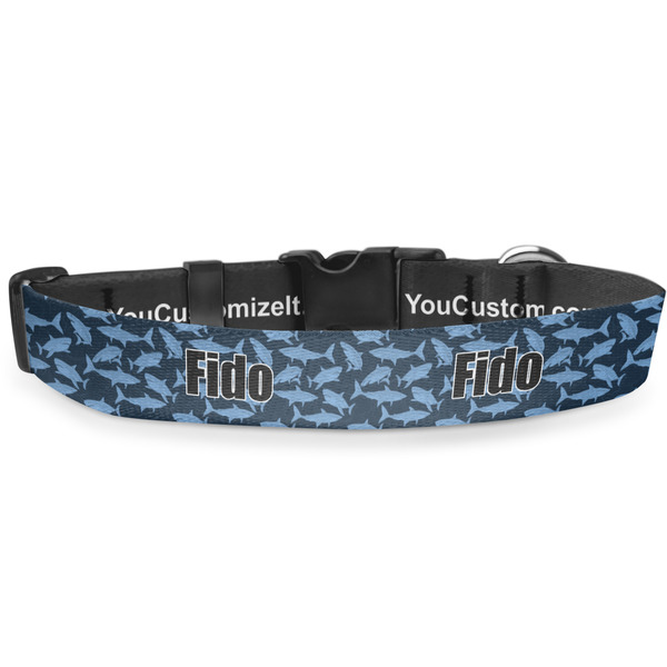 Custom Sharks Deluxe Dog Collar - Medium (11.5" to 17.5") (Personalized)