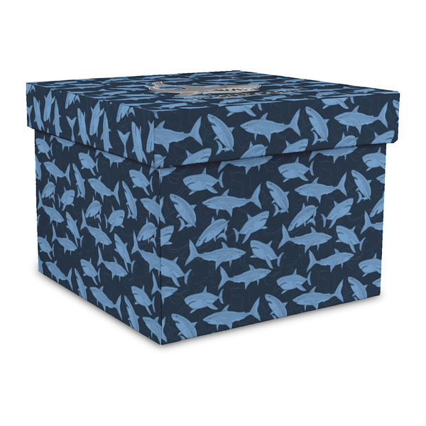Custom Sharks Gift Box with Lid - Canvas Wrapped - Large (Personalized)