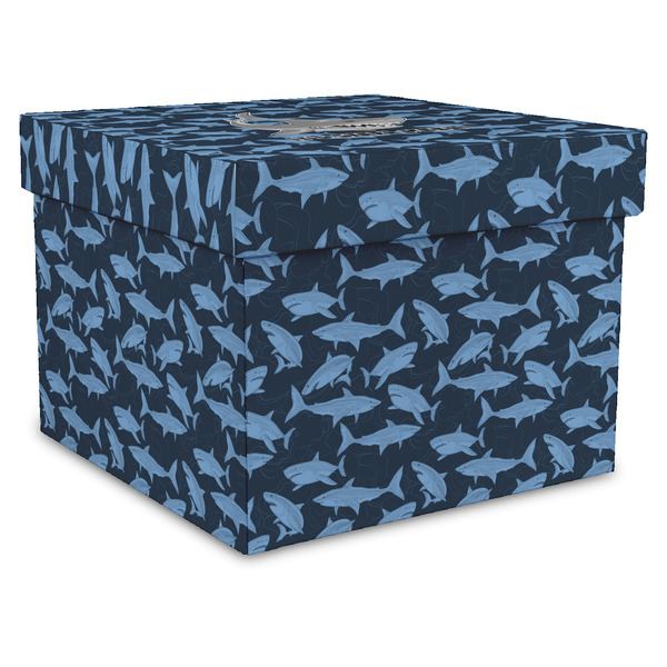 Custom Sharks Gift Box with Lid - Canvas Wrapped - X-Large (Personalized)