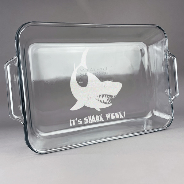 Custom Sharks Glass Baking Dish with Truefit Lid - 13in x 9in (Personalized)
