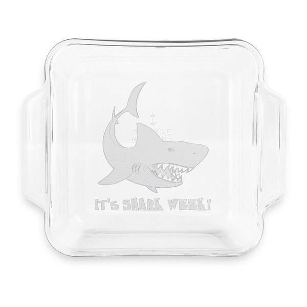 Custom Sharks Glass Cake Dish with Truefit Lid - 8in x 8in (Personalized)