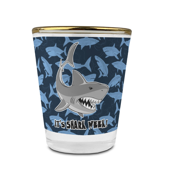 Custom Sharks Glass Shot Glass - 1.5 oz - with Gold Rim - Set of 4 (Personalized)