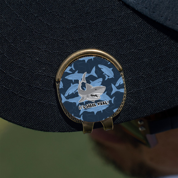 Sharks Golf Ball Marker Hat Clip - Gold - On Hat