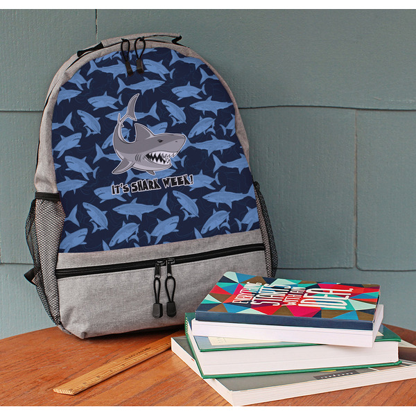 Sharks Large Backpack - Gray - On Desk