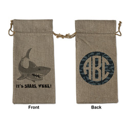 Sharks Large Burlap Gift Bag - Front & Back (Personalized)