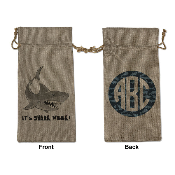Custom Sharks Large Burlap Gift Bag - Front & Back (Personalized)