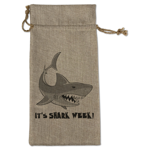 Custom Sharks Large Burlap Gift Bag - Front (Personalized)