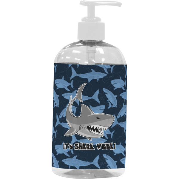 Custom Sharks Plastic Soap / Lotion Dispenser (16 oz - Large - White) (Personalized)
