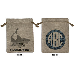 Sharks Medium Burlap Gift Bag - Front & Back (Personalized)
