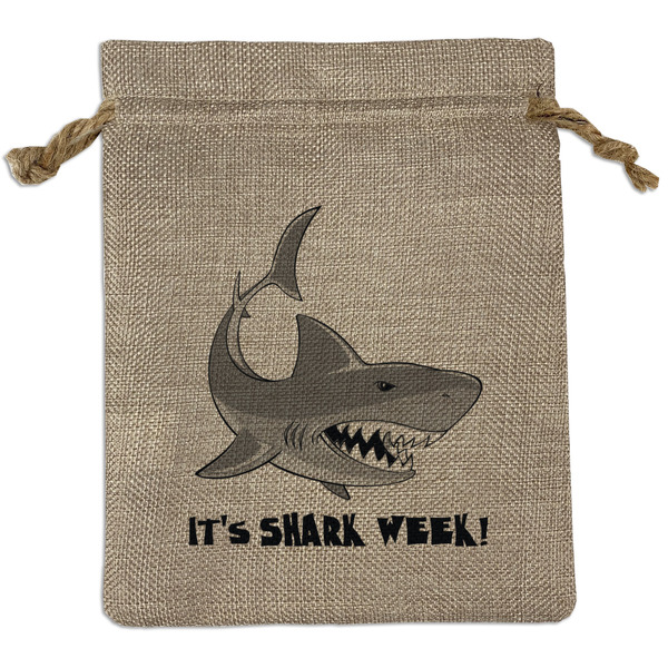 Custom Sharks Medium Burlap Gift Bag - Front (Personalized)