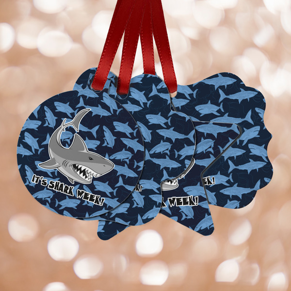 Custom Sharks Metal Ornaments - Double Sided w/ Name or Text