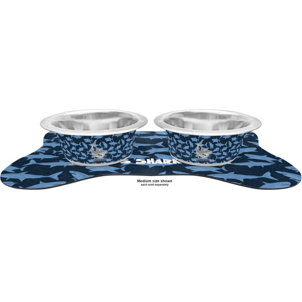 Sharks Metal Pet Bowls - On Dog Bone Shaped Mat
