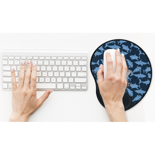 Sharks Mouse Pad with Wrist Rest - LIFESYTLE 2 (in use)