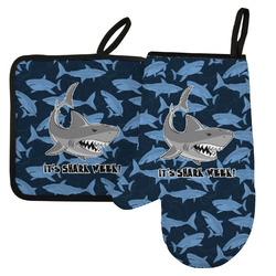 Sharks Left Oven Mitt & Pot Holder Set w/ Name or Text