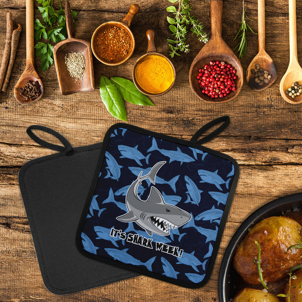 Sharks Neoprene Pot Holder - Set of 2  LIFESTYLE (Flatlay)